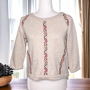 Under Skies Aztec Pattern Embroidered Sweatshirt Cream Small